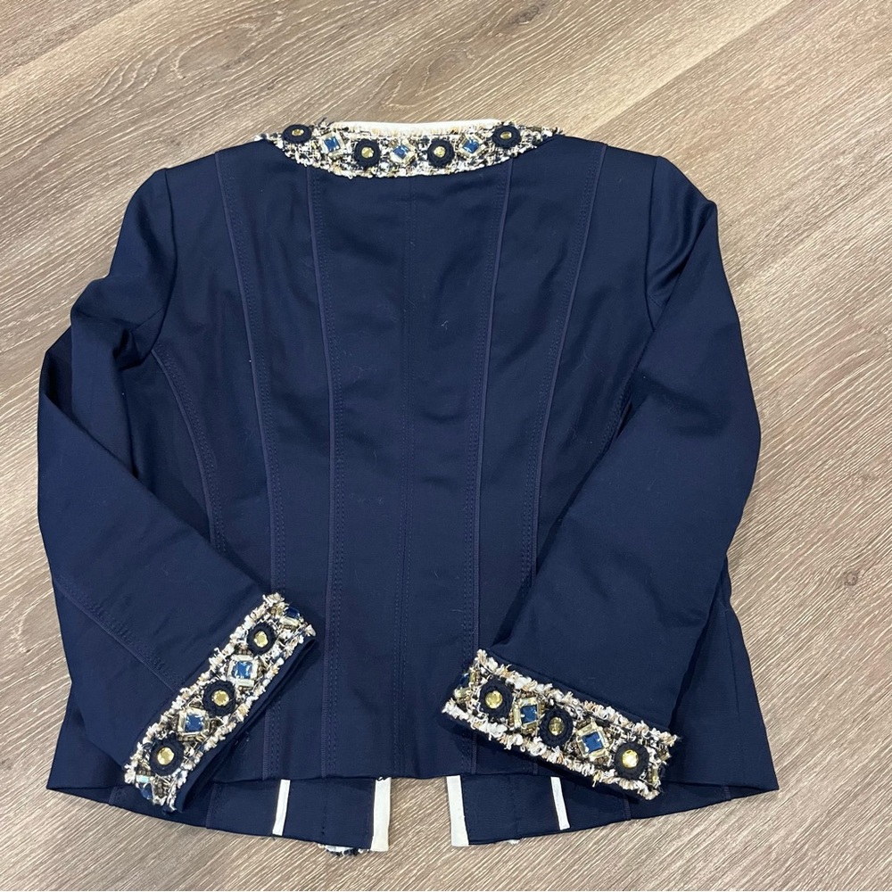 White House Black Market Navy Cropped Blazer with gems - Picture 12 of 12
